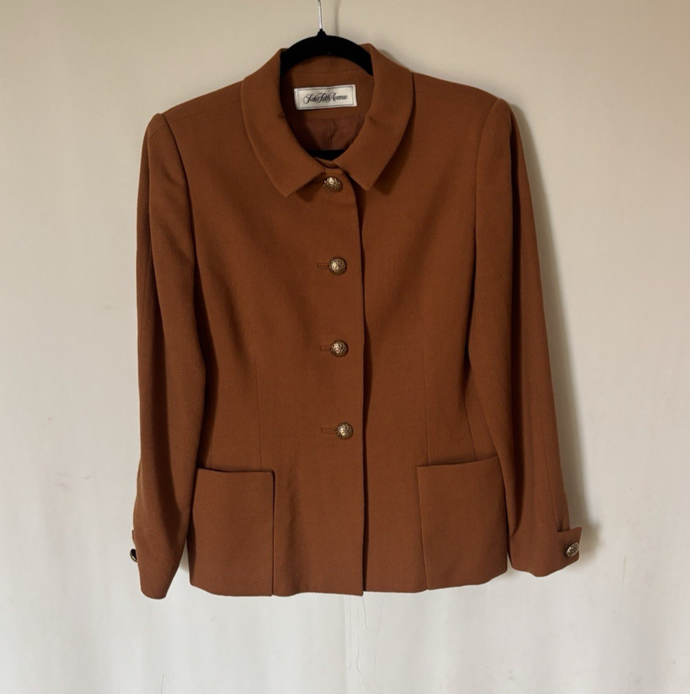 Vtg Saks Fifth Avenue Blazer Womens 10 Medium Brown Wool Jacket Buttons